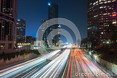 Los Angeles, Urban City at Sunset with Freeway Trafic Stock Photo