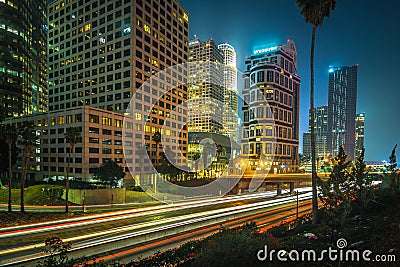 Los Angeles, Urban City at Sunset with Freeway Trafic Stock Photo