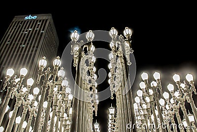 Los Angeles` Urban Lights Exhibit at Night Editorial Stock Photo