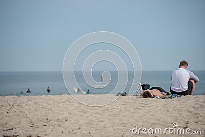 LOS ANGELES, USA - AUGUST 5, 2014 - people in venice beach landscape Editorial Stock Photo