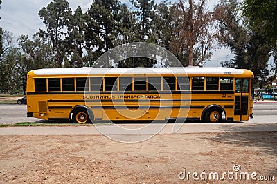 LOS ANGELES, USA - JUNE 28, 2016: View of school bus on the streets of Los Angeles Editorial Stock Photo