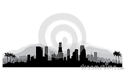 Los Angeles, USA skyline. City silhouette with skyscraper buildings, mountains and palm trees. Famous american cityscape Stock Photo