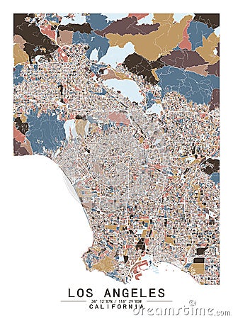 LosAngeles,California USA Creative Color Block Map Decor Serie Stock Photo