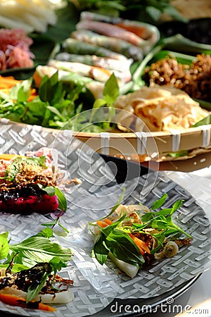 Lose up ingredient for making vegan summer rolls, popular Vietnamese cuisine Stock Photo