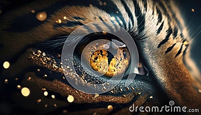 lose up portrait of a tiger with gold glitter. Stock Photo