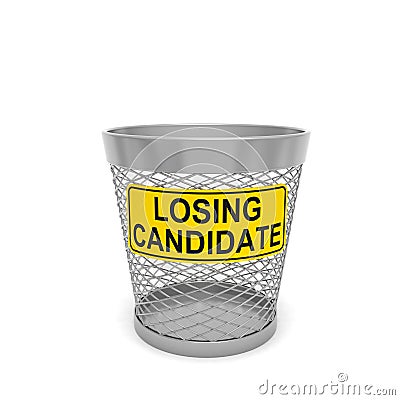 Losing candidate. Warning tablet with text message on trash bin Stock Photo