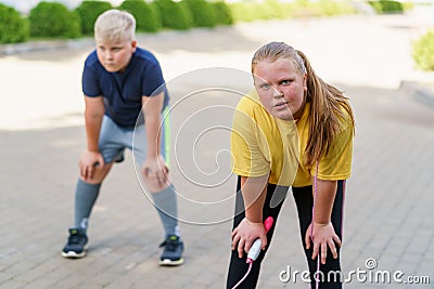 Losing weight and getting healthy with physical activity at a weight loss camp. Stock Photo