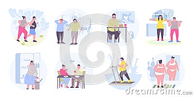 Losing Weight Round Compositions Vector Illustration
