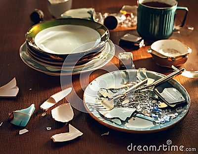 Loss and emptiness featuring elements like empty spaces, broken items, and fading memories representing feelings of absence, grief Stock Photo