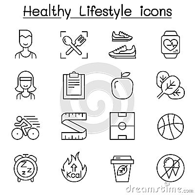 Loss weight, diet, healthy life style icon set in thin line style Vector Illustration