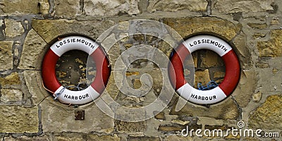 Lossiemouth lifebuoys. Stock Photo