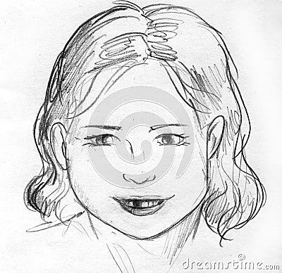 Lost a baby tooth, pencil sketch Stock Photo