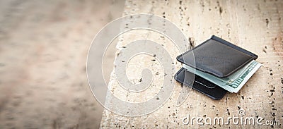 Lost black leather wallet at outdoor Stock Photo