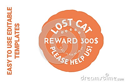 Lost cat, color sticker graphic desgin concept Vector Illustration