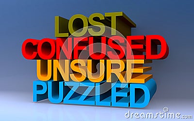 lost confused unsure puzzled on blue Stock Photo