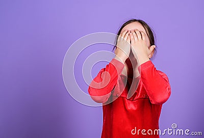 Lost emotional control. Girl little child emotional face expression. Almost mad. Unleashed emotions concept. Desperate Stock Photo