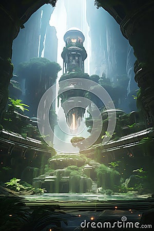 Lost in the Enchanted Temple: A Volumetric Journey through the O Stock Photo