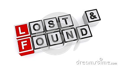 Lost and found word block on white Stock Photo
