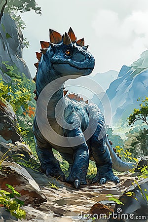 Lost in the Land of the Blue Dinosaur: A Heartwarming Encounter Stock Photo