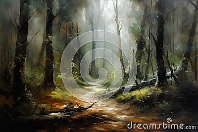 Lost in the Liminal: A Haunting Journey through the Fallen Trees Stock Photo