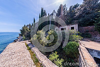 Lost place port with funicular to bauxite mine near Rabac Stock Photo