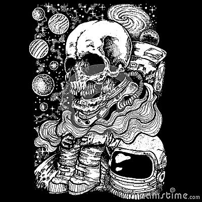 Skull astronaut lost in space Stock Photo