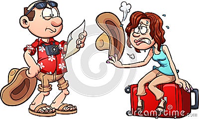 Lost and tired tourist couple Vector Illustration