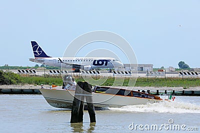 Lot Airlines plane taxiing on Venice Marco Polo Airport, VCE Editorial Stock Photo