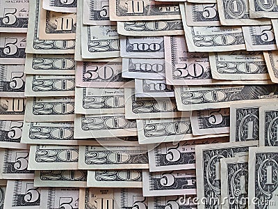 lot of American dollar bills unorganized, background and texture Stock Photo