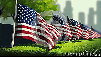 A lot of american flags. Memorial Day, Independence Day and Veterans Day celebration in USA Stock Photo