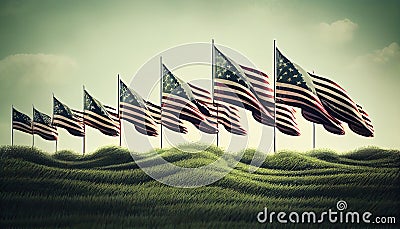 A lot of american flags. Memorial Day, Independence Day and Veterans Day celebration in USA Stock Photo