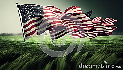 A lot of american flags. Memorial Day, Independence Day and Veterans Day celebration in USA Stock Photo