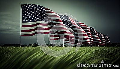 A lot of american flags. Memorial Day, Independence Day and Veterans Day celebration in USA Stock Photo