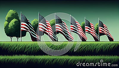 A lot of american flags. Memorial Day, Independence Day and Veterans Day celebration in USA Stock Photo