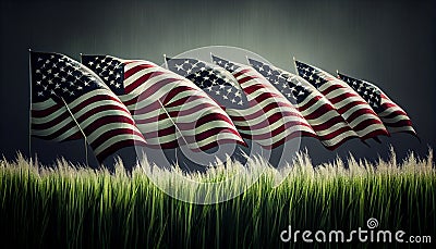 A lot of american flags. Memorial Day, Independence Day and Veterans Day celebration in USA Stock Photo