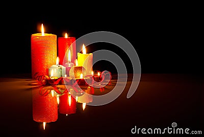A lot of burning colorful candles Stock Photo