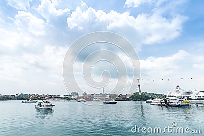 A lot of cargo ships in Singapore harbor. Cloudy day. Editorial Stock Photo