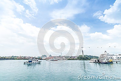 A lot of cargo ships in Singapore harbor. Cloudy day. Editorial Stock Photo