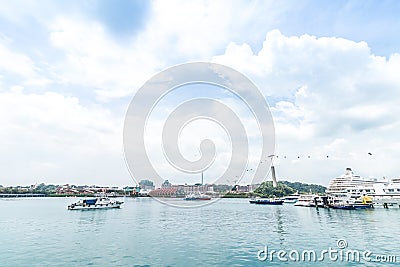 A lot of cargo ships in Singapore harbor. Cloudy day. Editorial Stock Photo