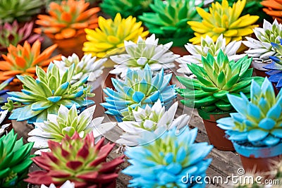 Lot of coloful Echeveria rosettes Stock Photo