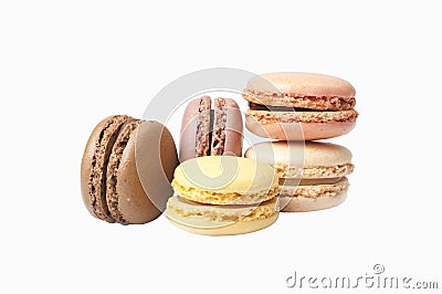 Lot of coloreful french macaroons, isolated Stock Photo