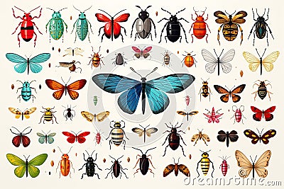 a lot of colorful insects Cartoon Illustration