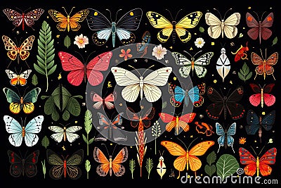 a lot of colorful insects Cartoon Illustration