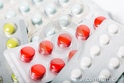 A lot of colorful medication and pills Stock Photo
