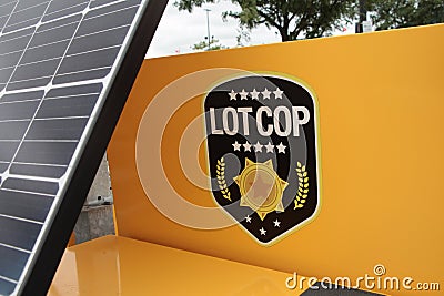 tor, canada - august 18, 2023: lot cop logo sign on side of lot cop machine outside exterior with part of solar 40 p 20 Editorial Stock Photo