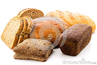 A lot of different bread on a white background Stock Photo