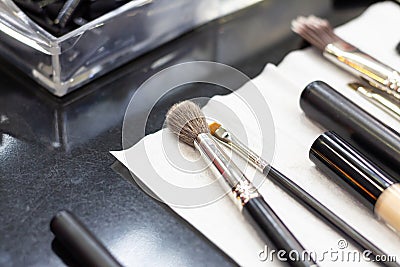 A lot of different brushes for applying makeup Stock Photo