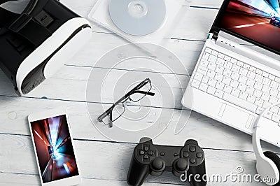 Lot of different kind of gaming accessories Stock Photo