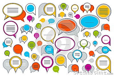 A lot of diversity speech bubbles vector set, different dialog signs geometric flat style. Vector Illustration