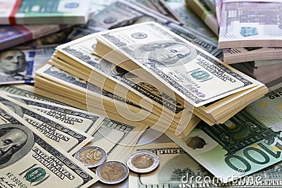 Lot of dollars and euros. Stock Photo